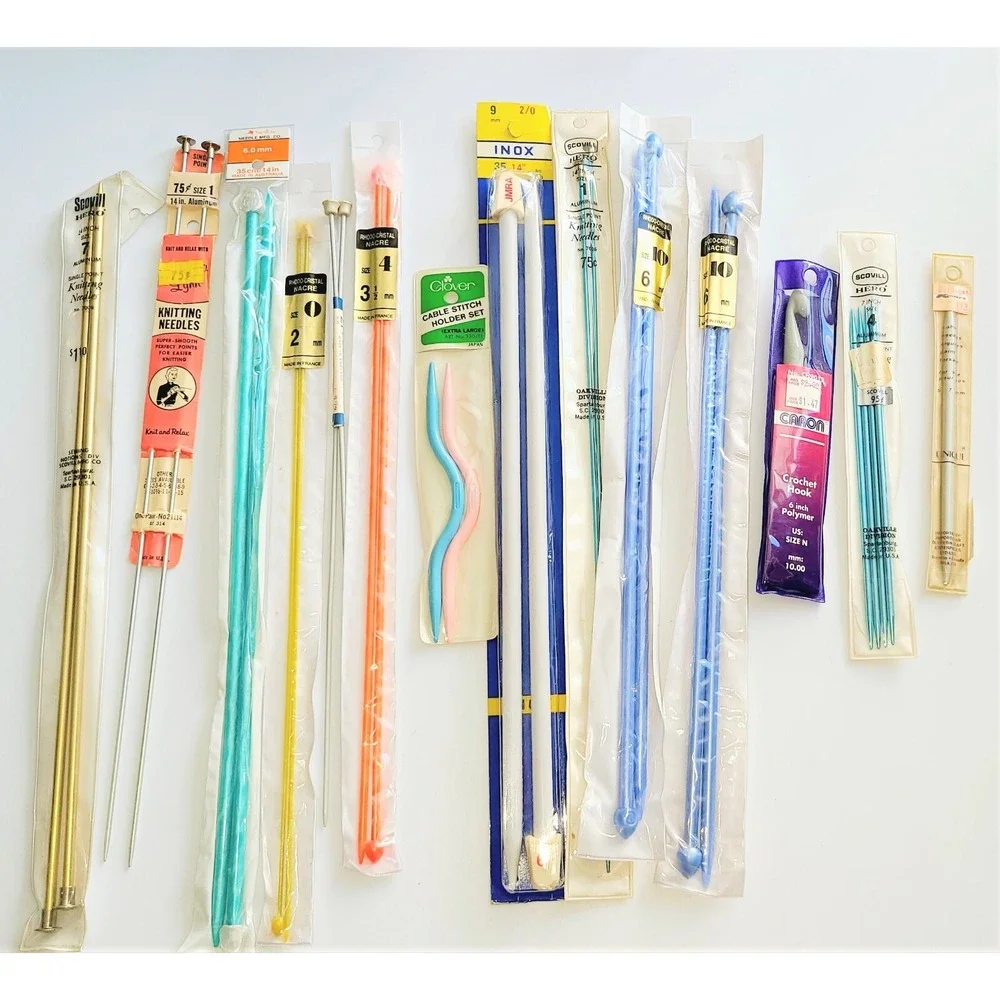 Vintage Knitting Needles Crochet Hook Lot Scovill Hero Clover Inox Caron Mixed